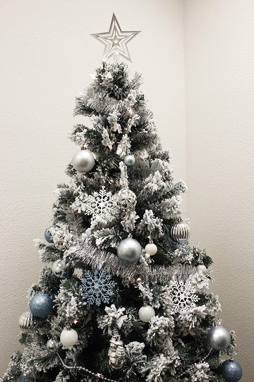 110 Pcs Blue, White, and Silver Christmas Ornaments