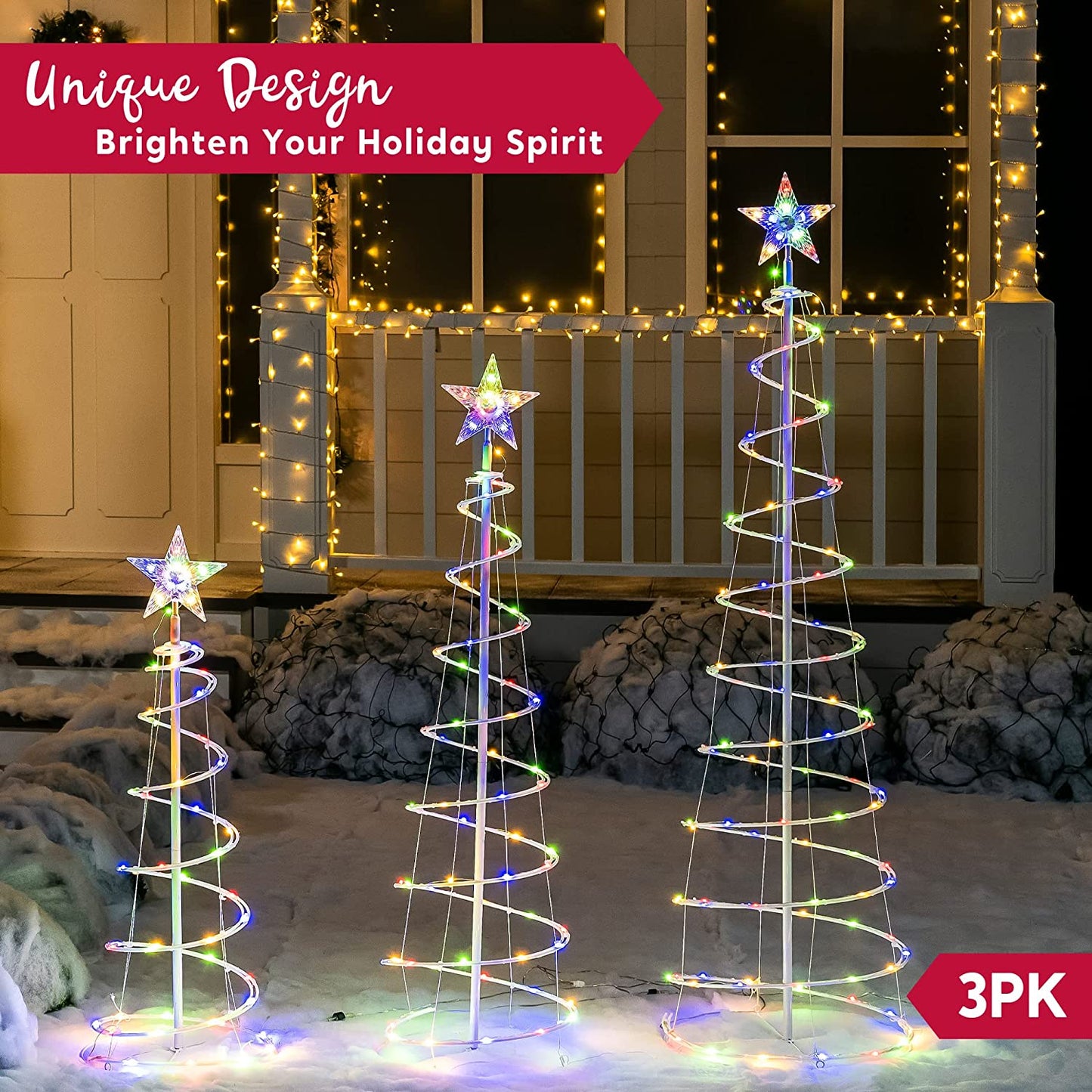 Lighted Spiral Christmas Tree Set LED Warm White - 3 Pcs