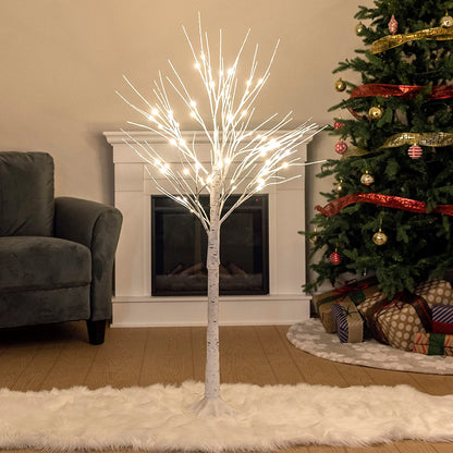 4ft White Birch Tree Decoration with 64 LED Lights