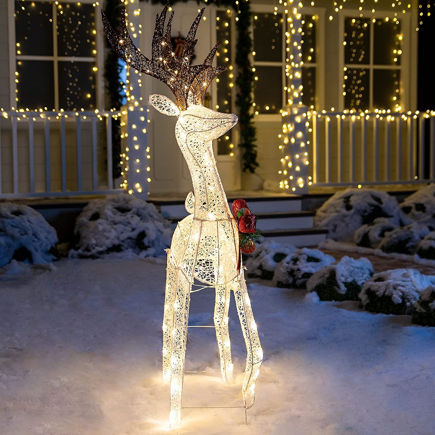 5ft Tinsel Reindeer Buck LED Yard Lights