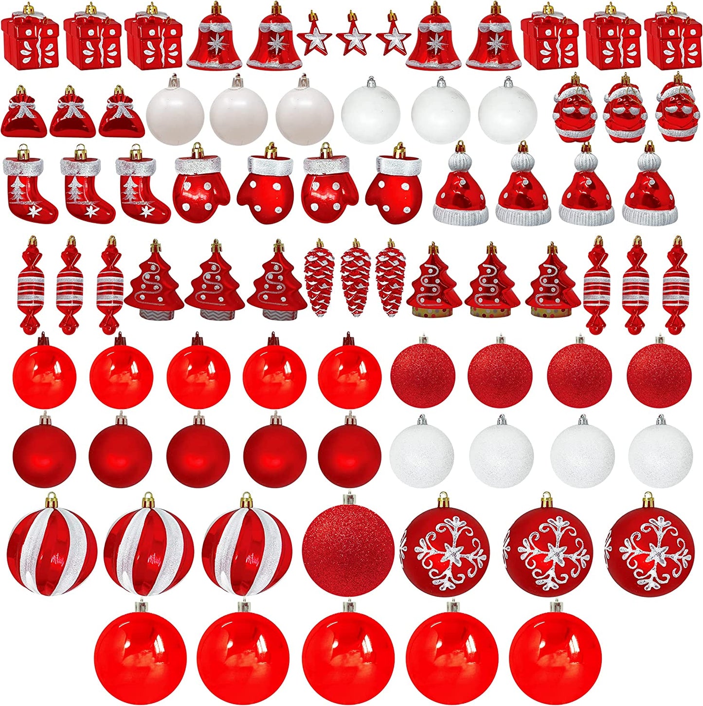 81 Pcs Assorted Shape Christmas Ornaments (Red&White)