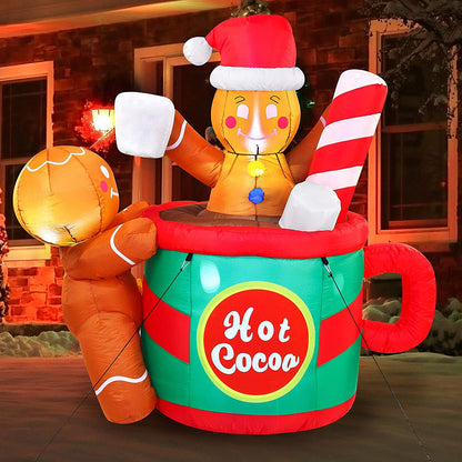 Large Gingerbread Man in Hot Cocoa Mug Inflatable (6 ft)