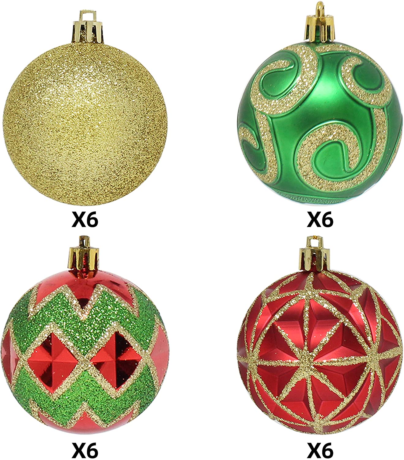 24 Pcs Red, Green and Gold Christmas Ornaments