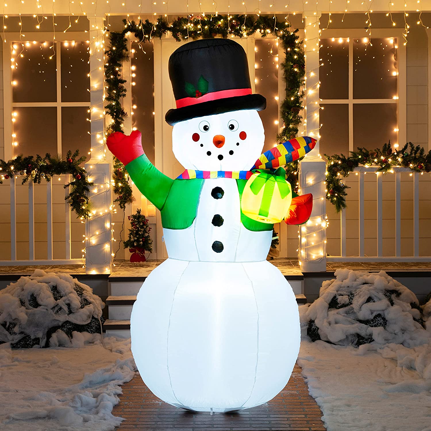 Large Snowman with Present Inflatable (7 ft) – Joiedomi