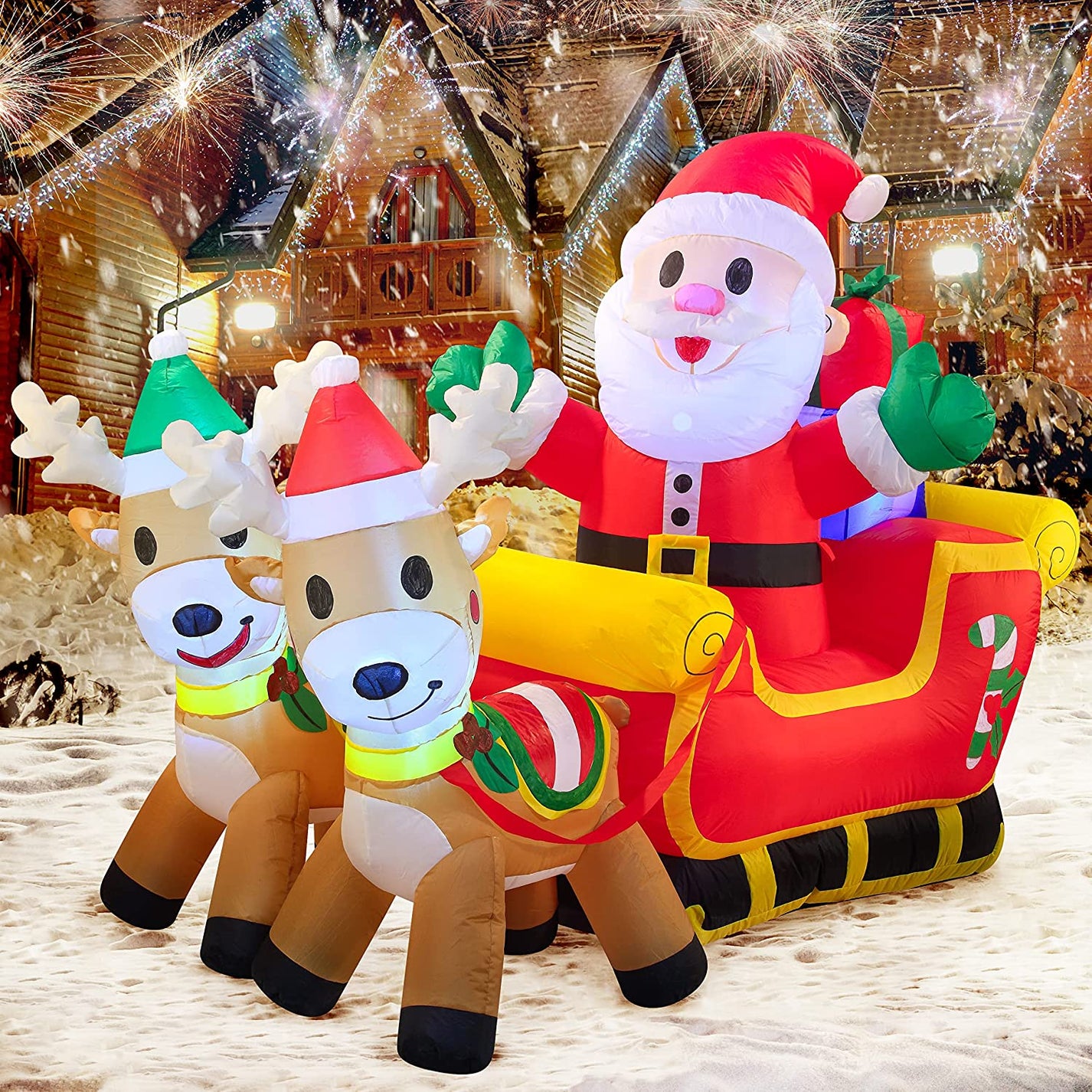 JOIEDOMI | LARGE SANTA CLAUS ON FANCY SLEIGH CUTE INFLATABLE (6 FT ...