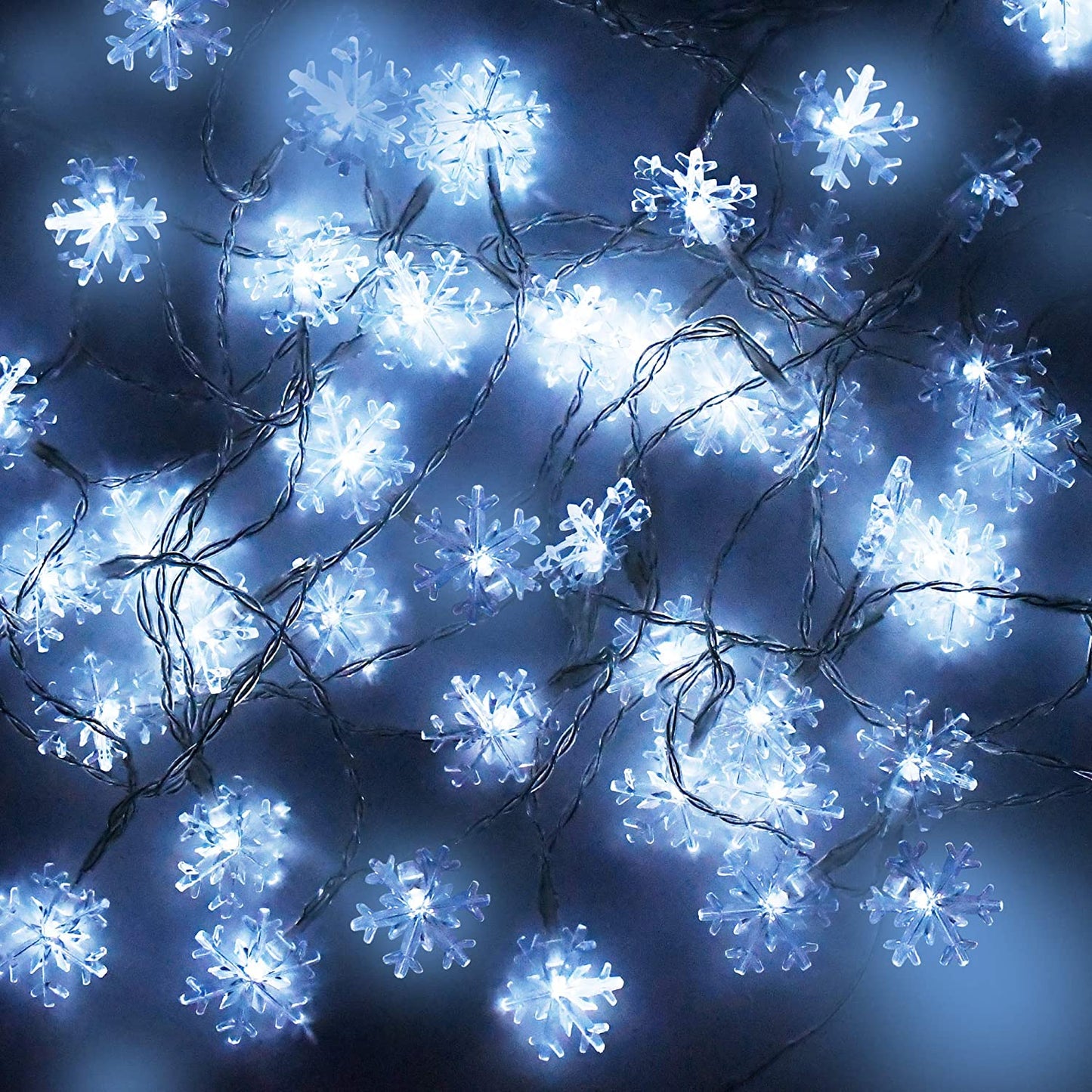 50-Count LED Cool White Snowflake String Lights