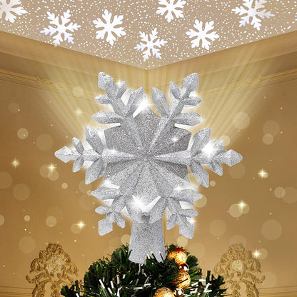 Silver Snowflake Tree Toppers with White Projector Lights
