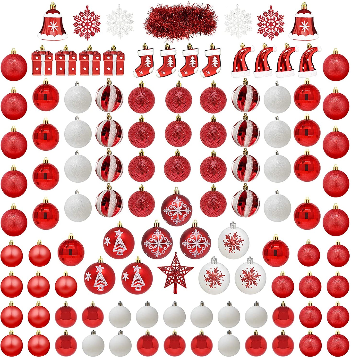 112 Pcs Red and White Christmas Ornaments