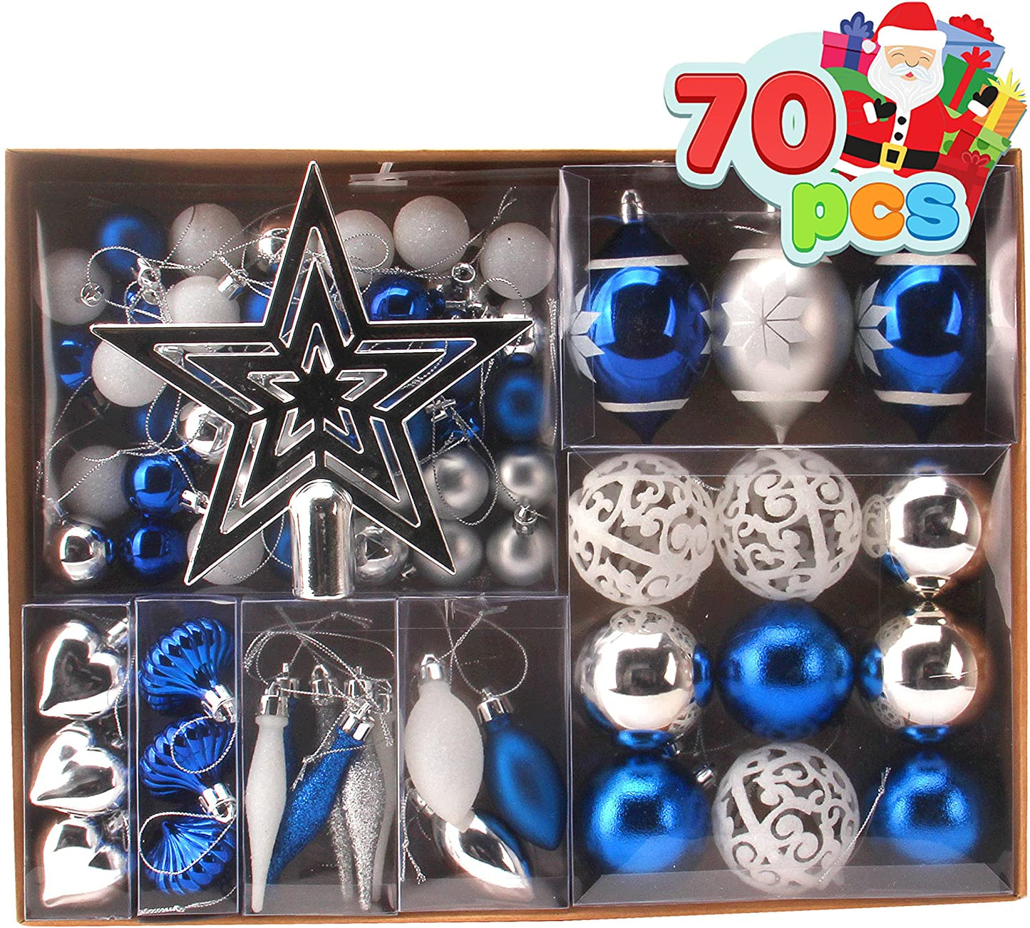 70 Pcs Blue, Silver&White Christmas Ornaments with Heart