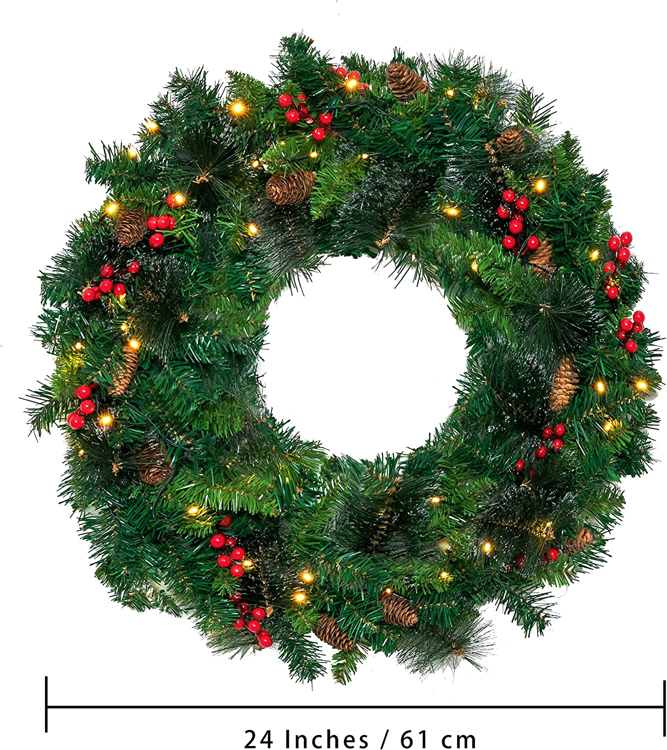 24in Prelit Battery Operated Christmas Wreath