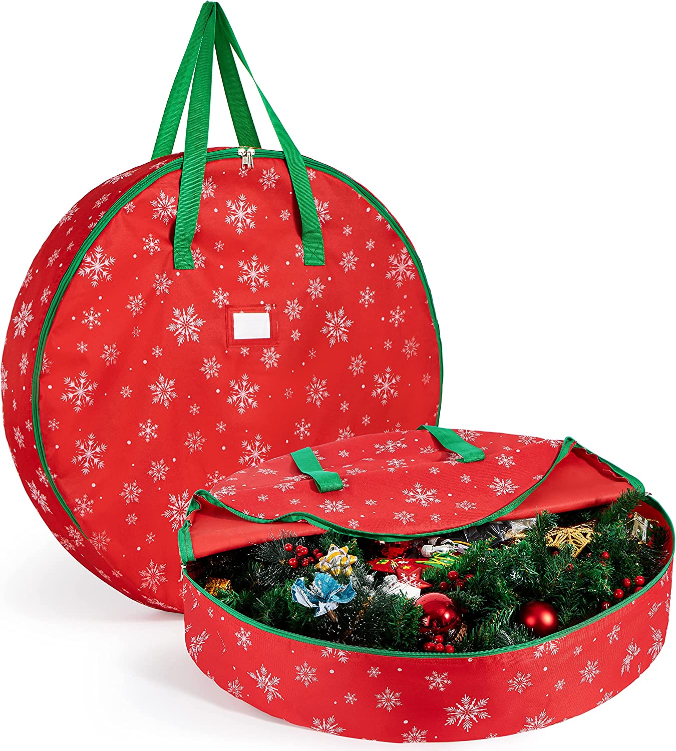 Snowflake Patterned Christmas Wreath Oxford Storage Bag (Red)