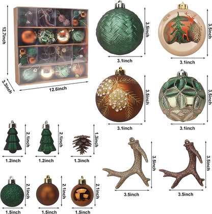 56 Pcs Christmas Ornaments with Pine Green & Gold