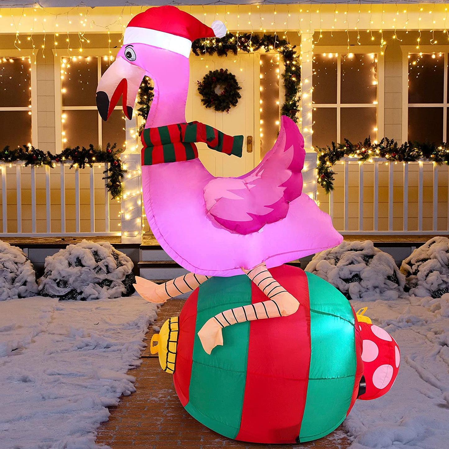 Christmas Large Flamingo on Ornament Inflatable (6 ft)
