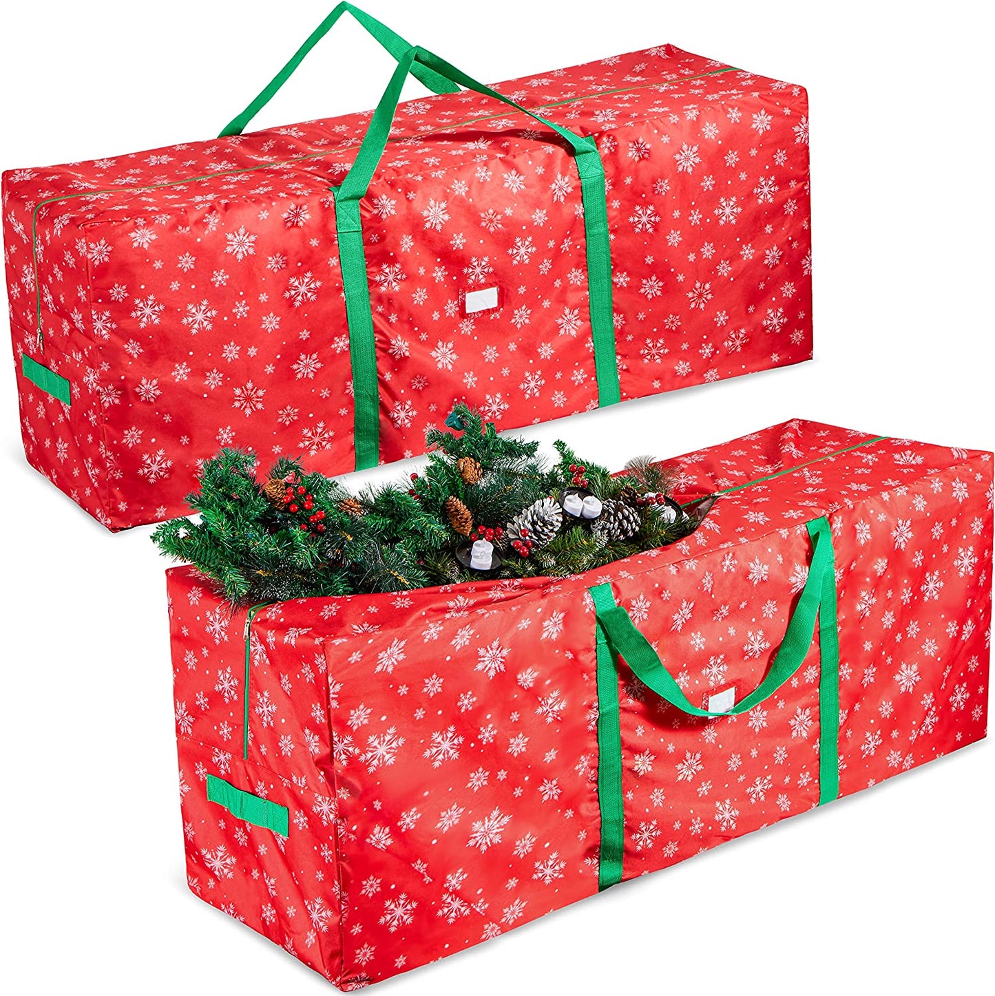 Snowflake Patterned Christmas Tree Oxford Storage Bag (Red)