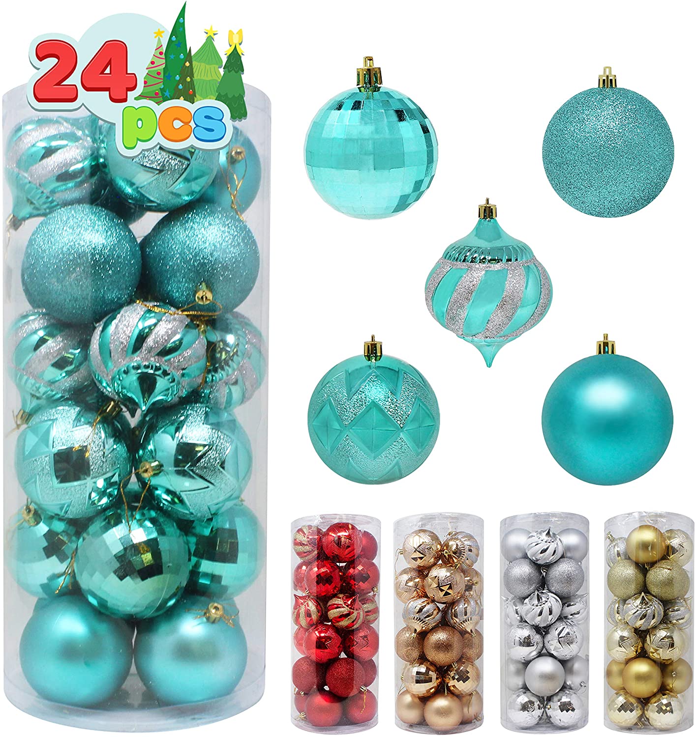 24 Pcs Christmas Ball Ornaments (Teal)