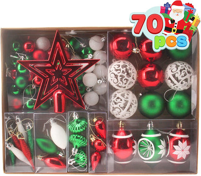 70 Pcs Christmas Ornaments with Heart Red, Green, & White