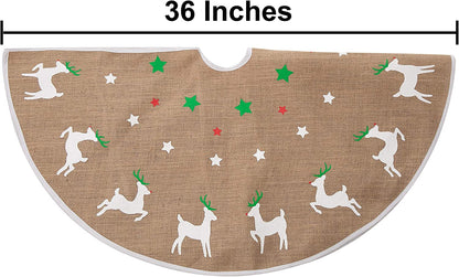 36in Burlap Reindeer Tree Skirt