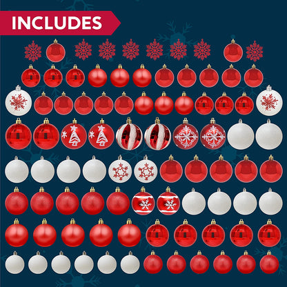 88 Pcs Christmas Ornaments, Red and White