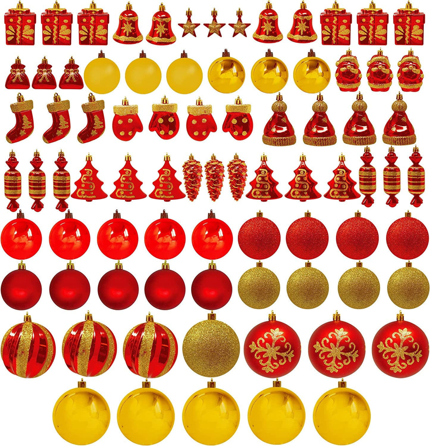 81 Pcs Red & Gold Christmas Ball Ornaments Set