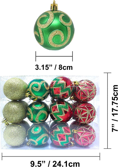 24 Pcs Red, Green and Gold Christmas Ornaments