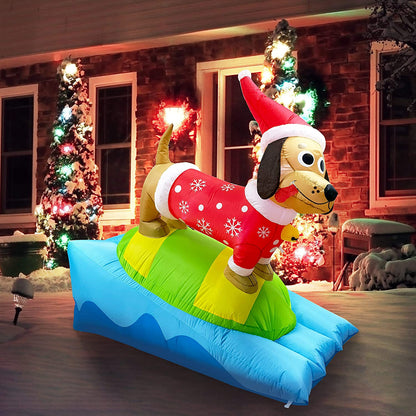 6 FT Long Inflatable Weiner Dog Snowboarding Christmas
