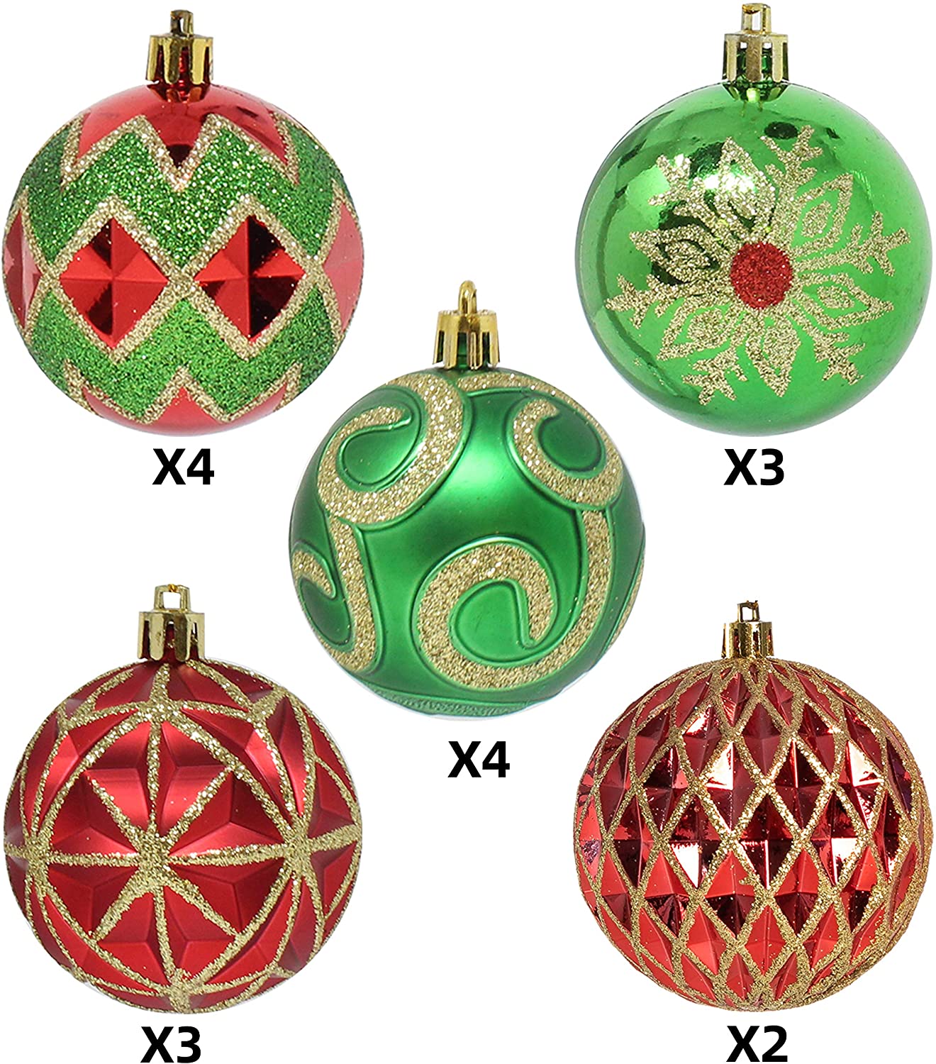 16 Pcs Red, Green and Gold Christmas Ornaments