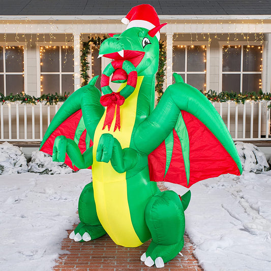 8ft Tall Realistic Christmas Green Dragon Christmas Inflatable