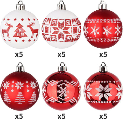 Red and White Christmas Ornaments Assorted Design, 30 Pcs