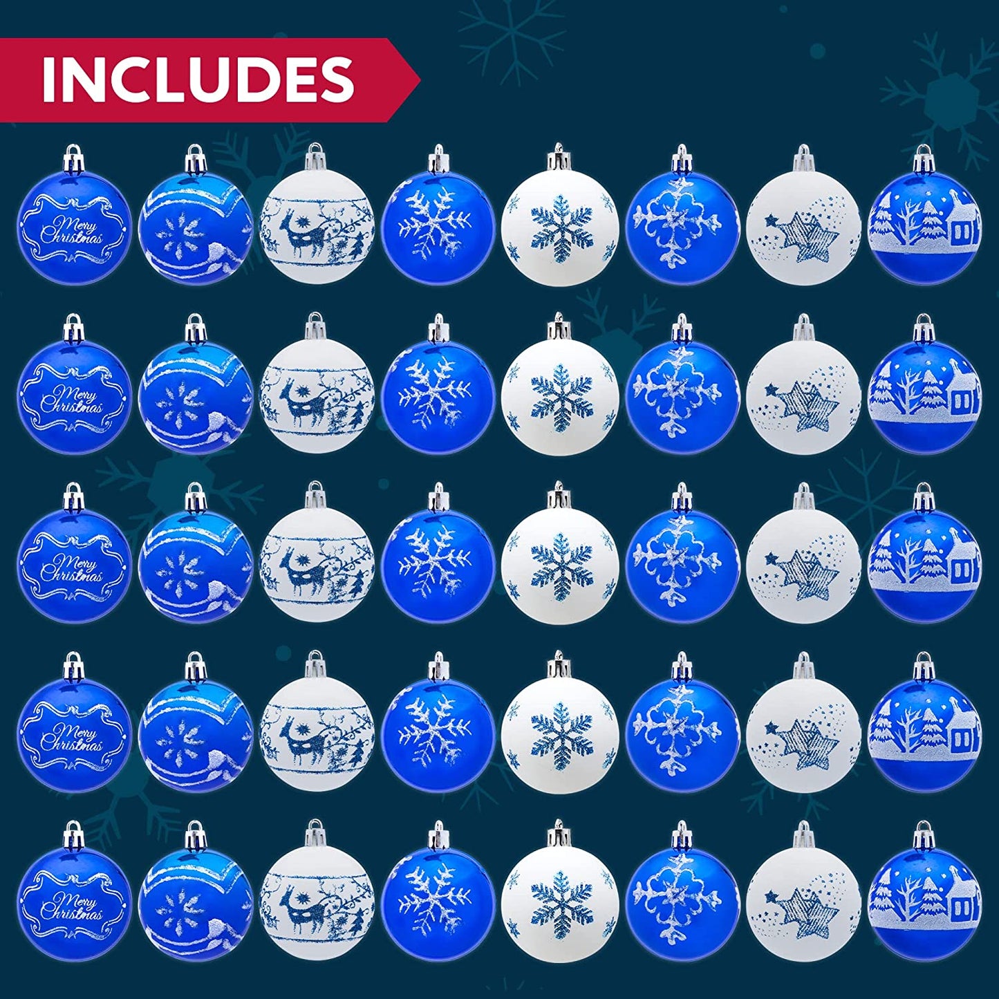 Christmas Ball Ornaments with Glitter Print, 40 Pcs