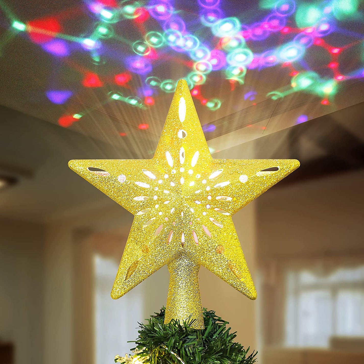 JOIEDOMI | GOLD STAR TREE TOPPER WITH RAINBOW PROJECTOR LIGHTS – Joiedomi