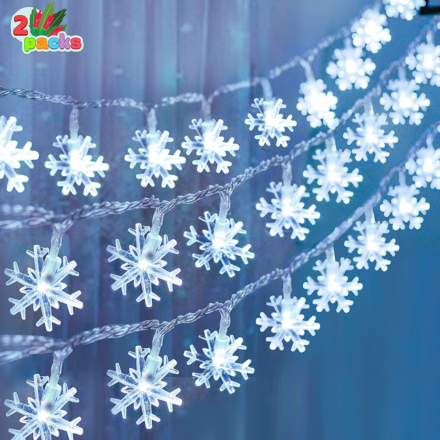16ft 40 LED Snowflake Fairy Lights, White