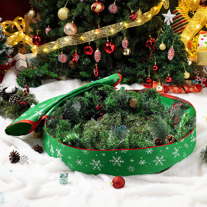 Snowflake Patterned Christmas Wreath Oxford Storage Bag (Green)