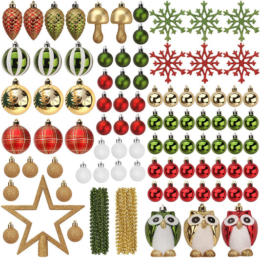 90 Pcs Christmas Ornaments with Owl - Red, Green & Gold