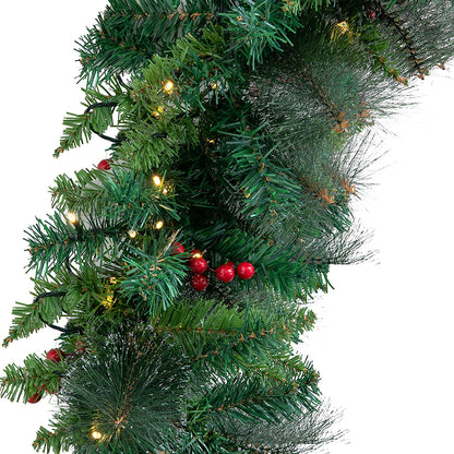 9 Foot Prelit Christmas Garland with Lights, Red Berries