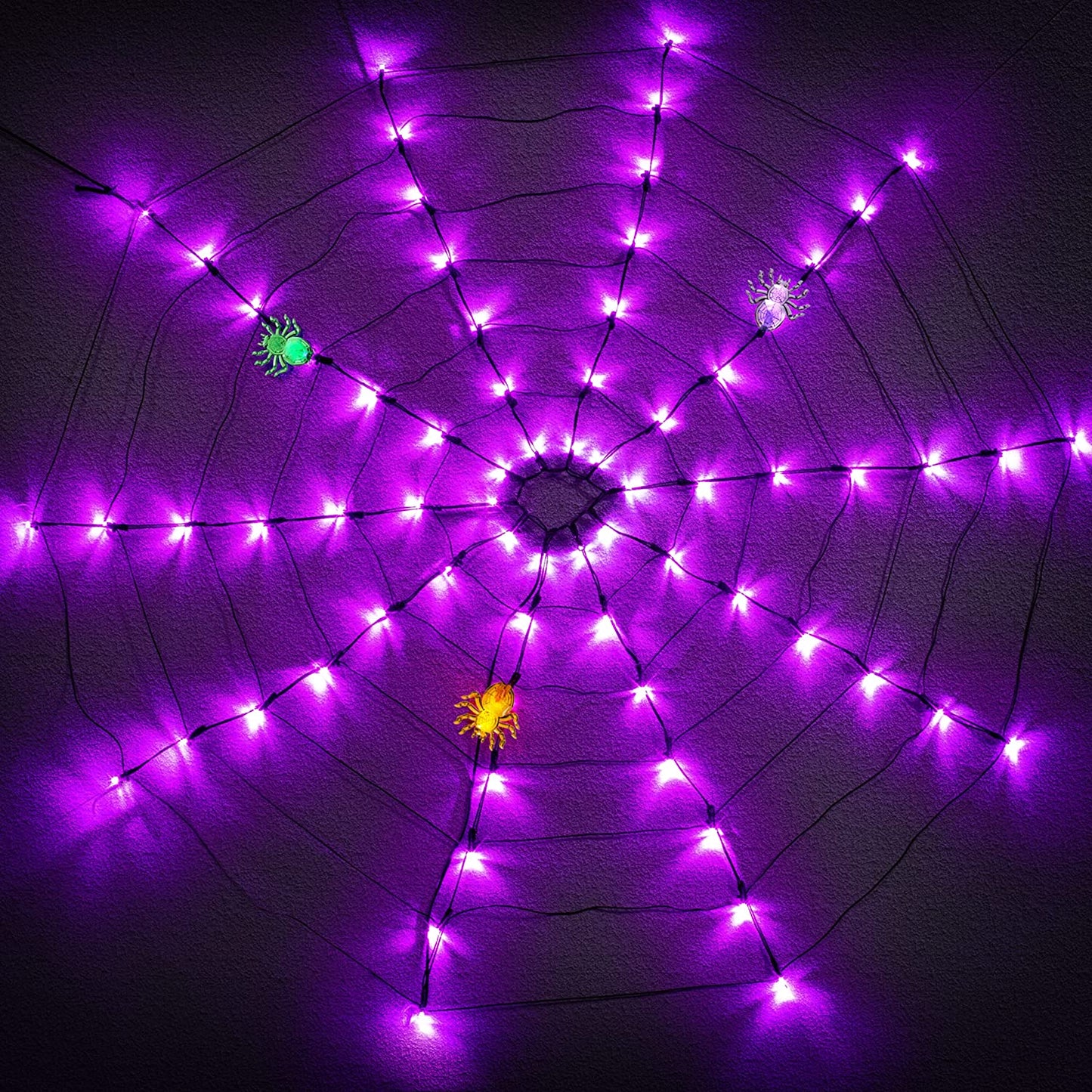 Spider Web Lights with 3  Lighted Spiders (Purple)