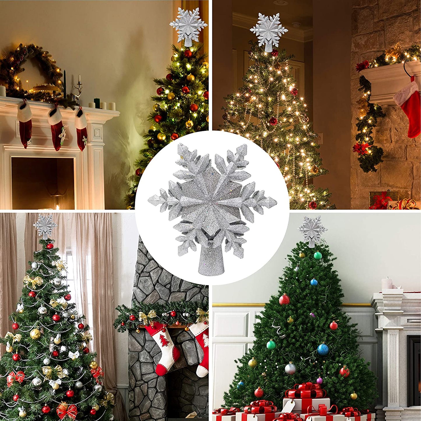 JOIEDOMI  SILVER SNOWFLAKE TREE TOPPERS WITH RAINBOW PROJECTOR