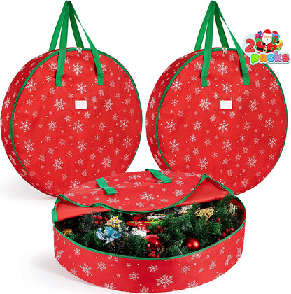 2Pcs Snowflake Patterned Christmas Wreath Oxford Storage Bag (Red)
