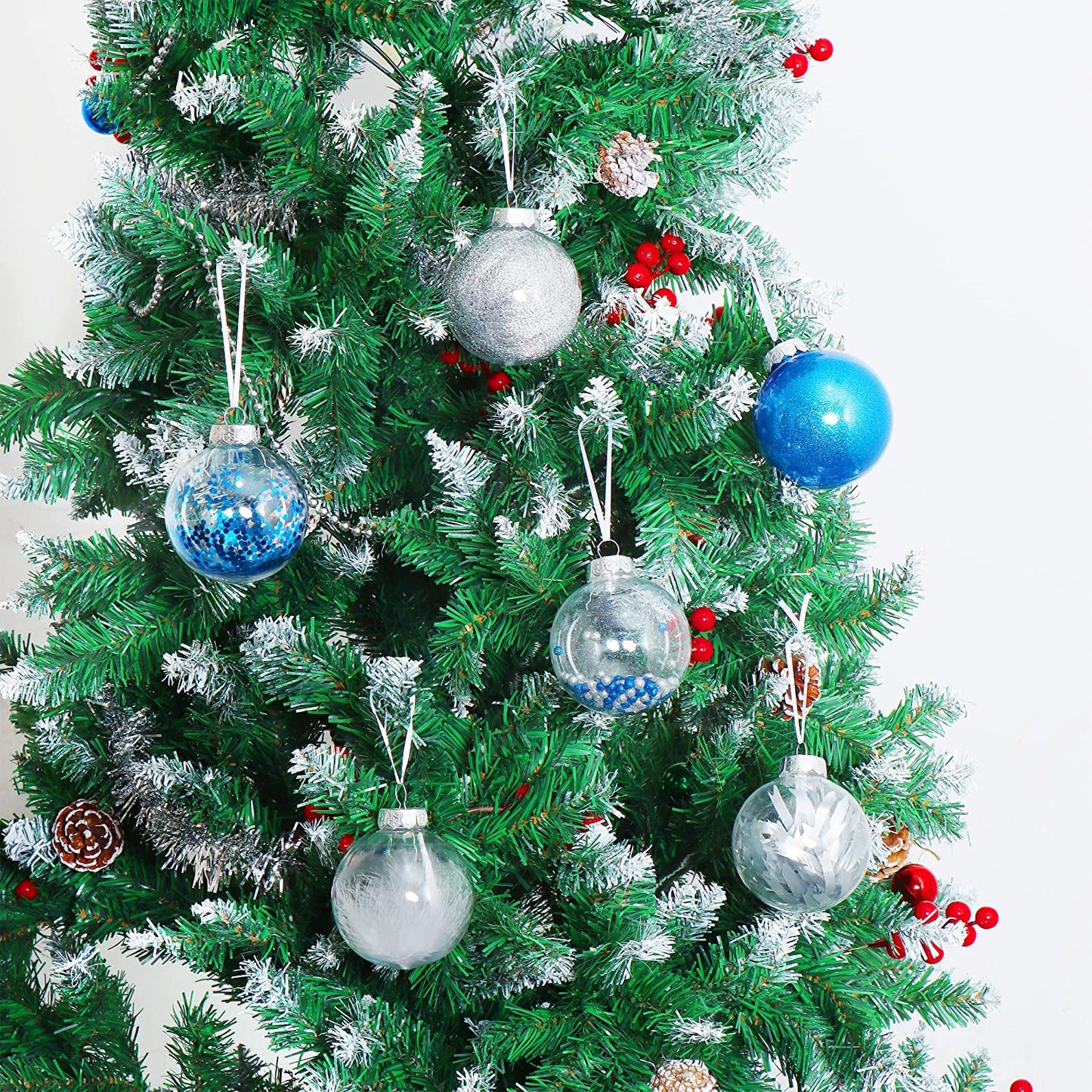 24Pcs Blue Plastic Clear Ball Ornaments with Filling
