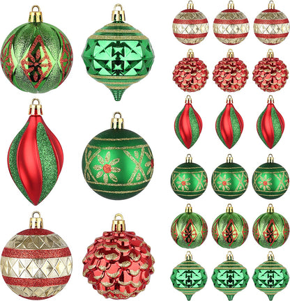 2.36In Red, Green & Gold Glitter Ball 24Pcs