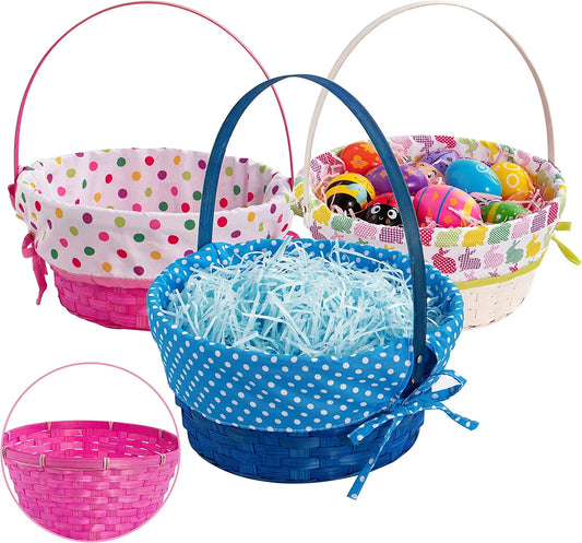 3Pcs Bamboo Easter Baskets with Polka Dots Lining