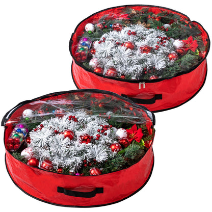 2 Pack Christmas Wreath Green Storage Bag with Clear Window