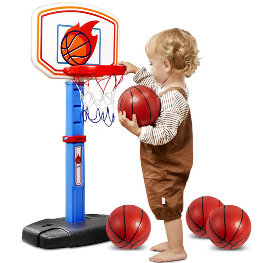 Toddler Basketball Arcade Game Set, Adjustable Basketball Goal with 4 Balls for Kids