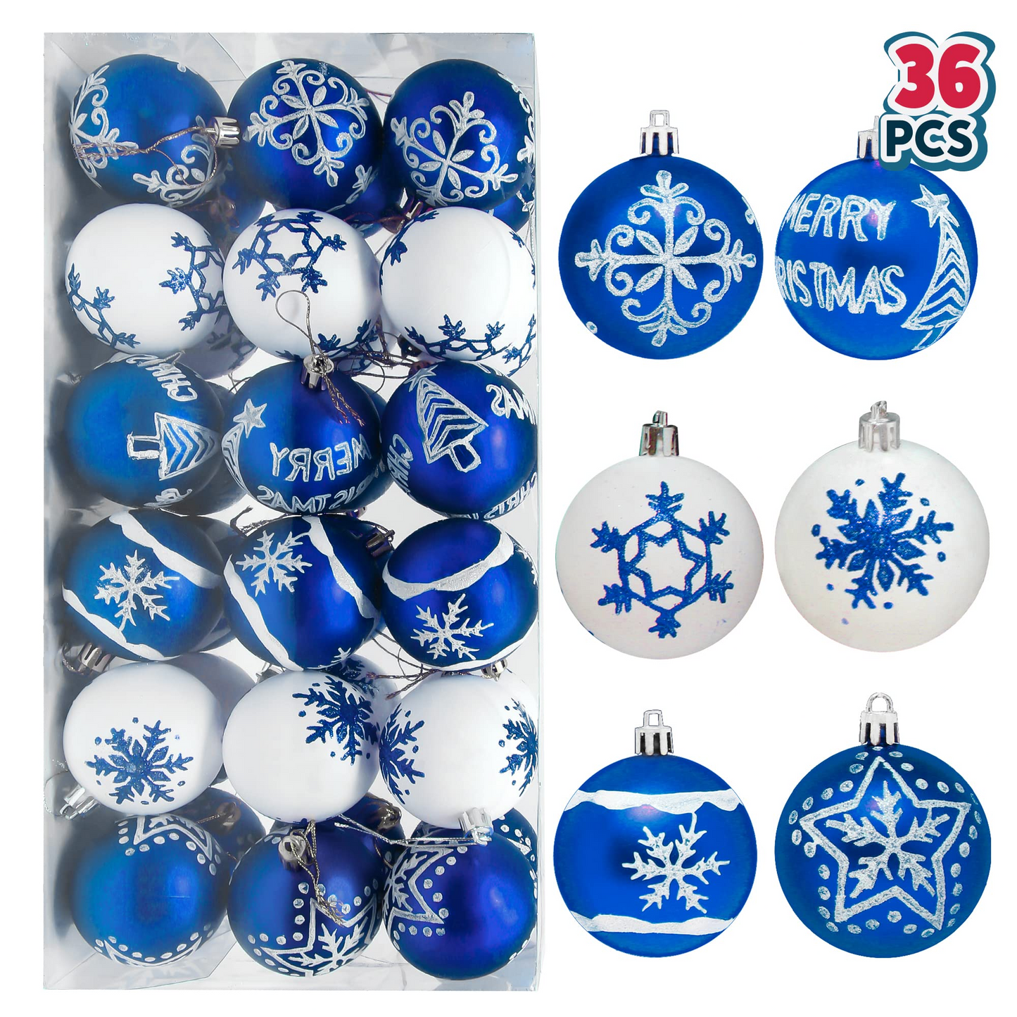 36Pcs Deluxe Christmas Ball Ornaments 2.36in Blue & White