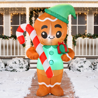 6ft Christmas Inflatable Gingerman Holding Candy Cane
