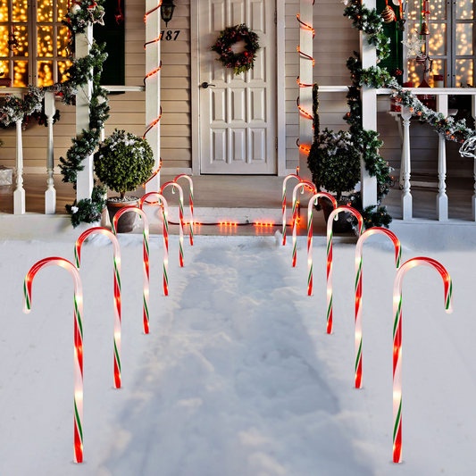 Christmas Candy Cane Pathway Markers, Set of 12 Thin Green