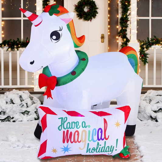 6ft Unicorn with A Sign Christmas Inflatable