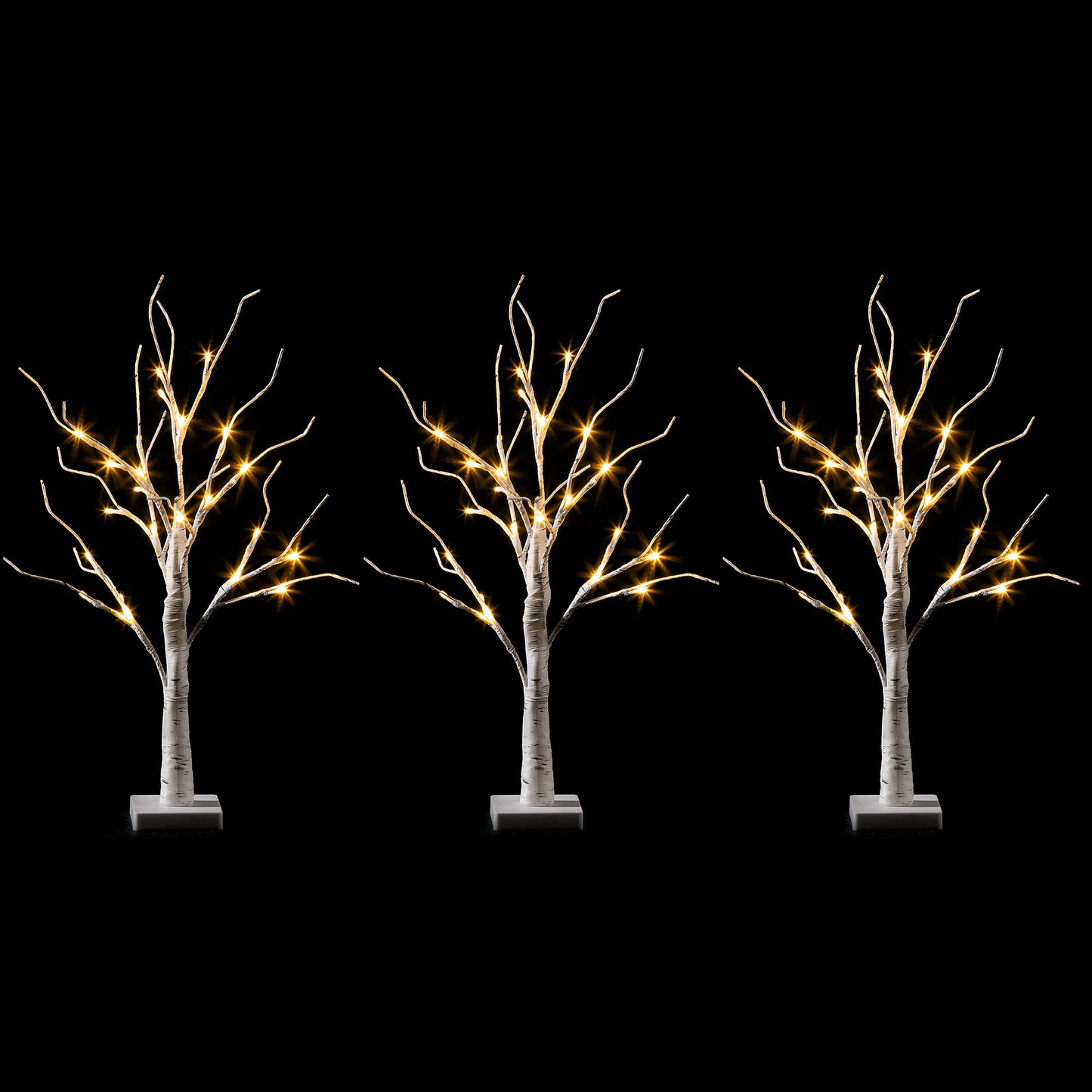 2ft 3 Packs White Birch Tree with 24 LED Lights