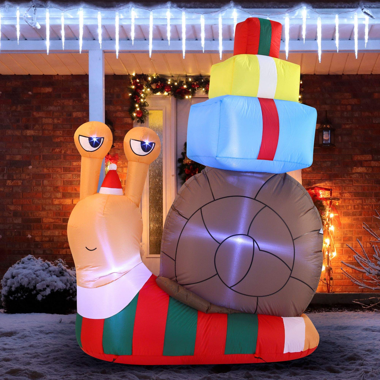 Large Cute Snail with a Stack of Gifts Inflatable (6 ft)