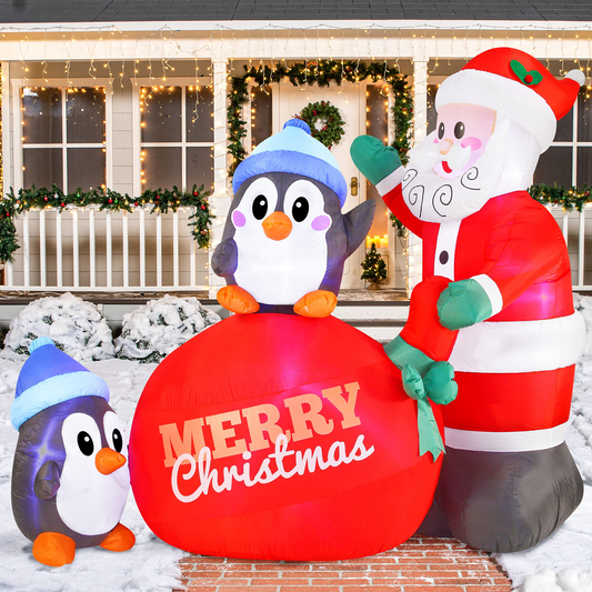 Large Penguins with Santa Inflatable (7 ft)