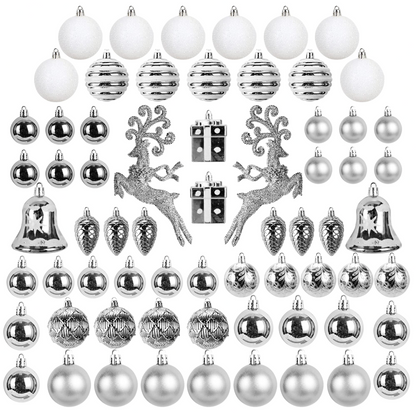 66 Pcs Christmas Assorted Ornaments Silver & White